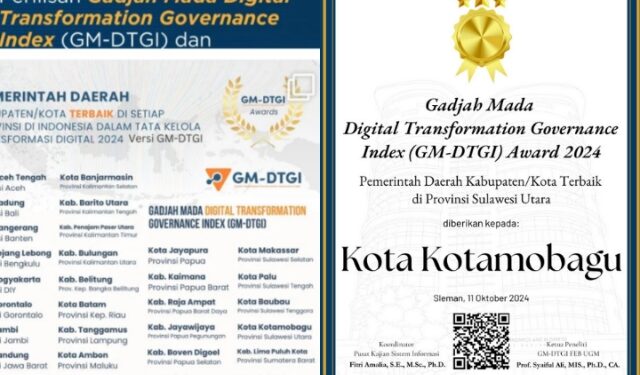 Terbaik se-Sulut Transformasi Digital, Pemkot Kotamobagu Raih GM-DTGI Award 2024