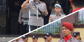 IPDA Fadly Ambarak Komandan Upacara Hari Juang Polri di Polres Kotamobagu