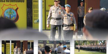 Disambut AKBP Irwanto, Wakapolda Sulut Pimpin Apel Pagi di Mapolres Kotamobagu